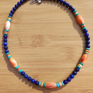 Jay King DTR mine finds Lapis turquoise Spiny Oyster Necklace 925 Sterling